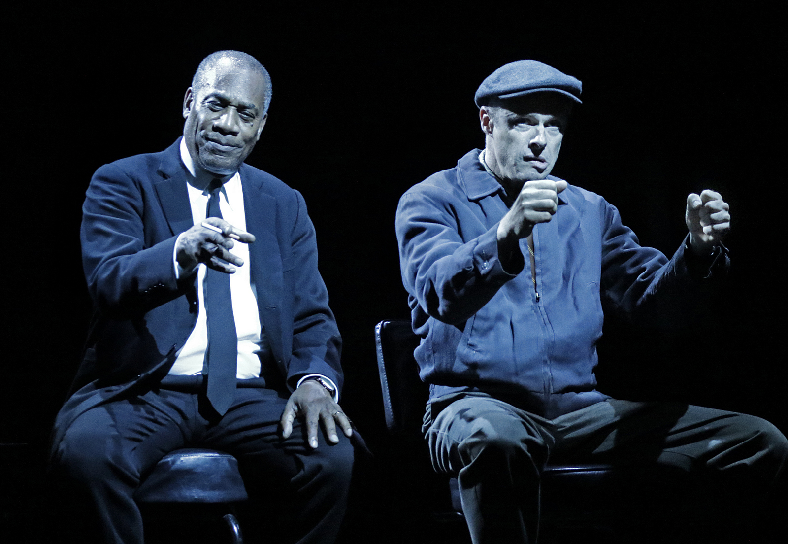 Turn Me Loose at the Wallis Annenberg Center for the Performing Arts. Pictured (l-r): Joe Morton and John Carlin. Photo credit: Lawrence K. Ho.